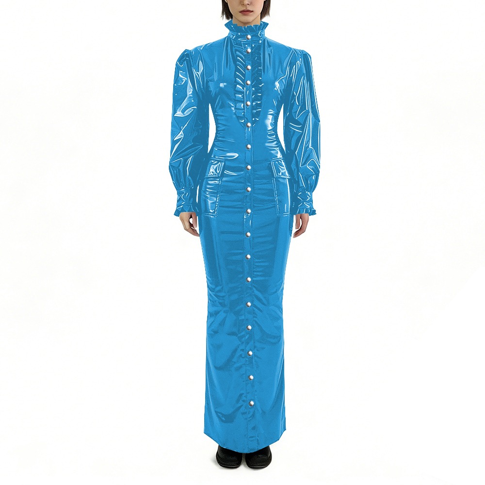 Winter Clothing For Plus Size Women - Glossy PVC Long Pencil Dress Plus
